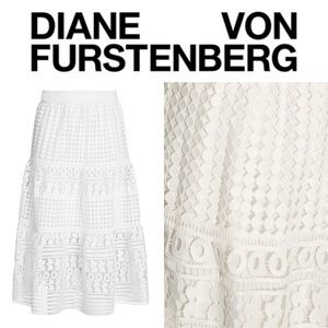 Diane von Furstenberg NWT Tiana Lace Flared Skirt White Midi Eyelet Sz 6